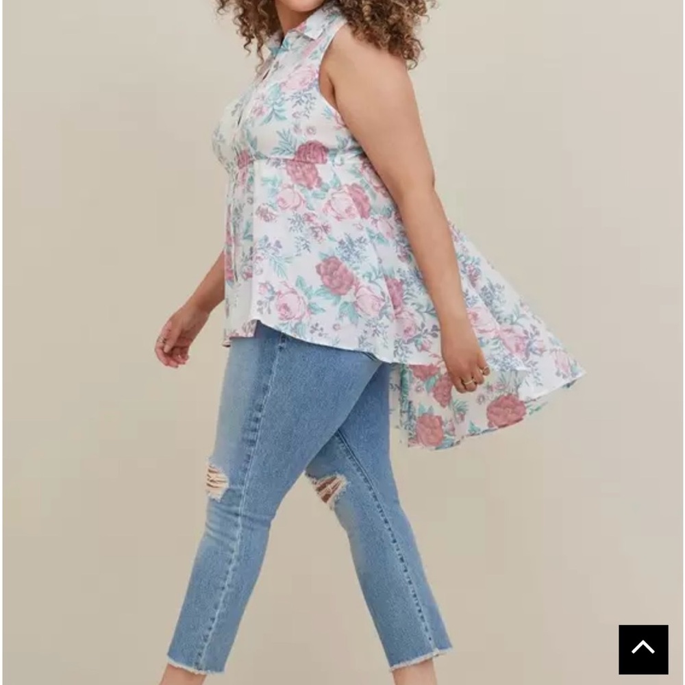Torrid Floral High-Low Tunic Top - Pink and White NWT